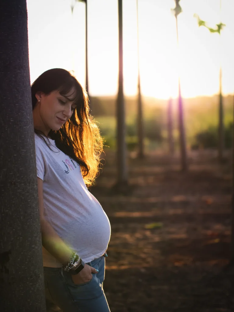 Silueta de mujer embarazada al atardecer